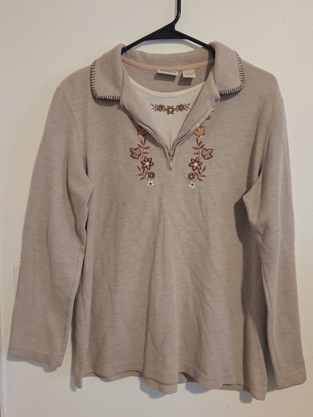 Classic Elements Taupe Embroidered Sweater